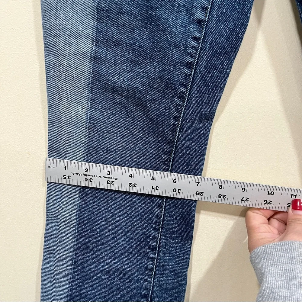 Gap cropped, flare-leg jeans two-tone denim patchwork panels flare raw hem 27 R - Picture 3 of 9